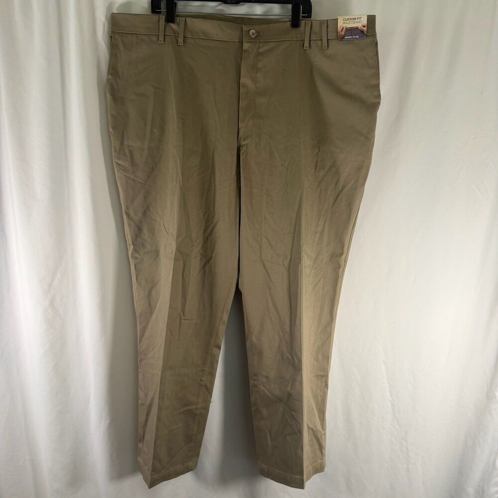 New Wrangler Ultimate Khaki Pants Men's 46x30 Tan Straight Fit Flat Front No Iro